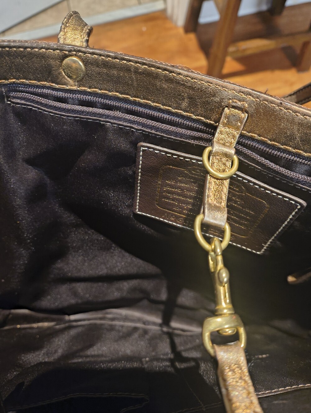 Coach Black Signature Tote with Metallic Trim - Picture 2 of 4